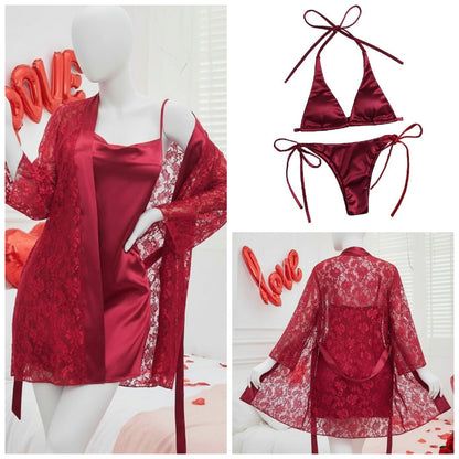 4 Piece Women’s Transparent Net Gown Set