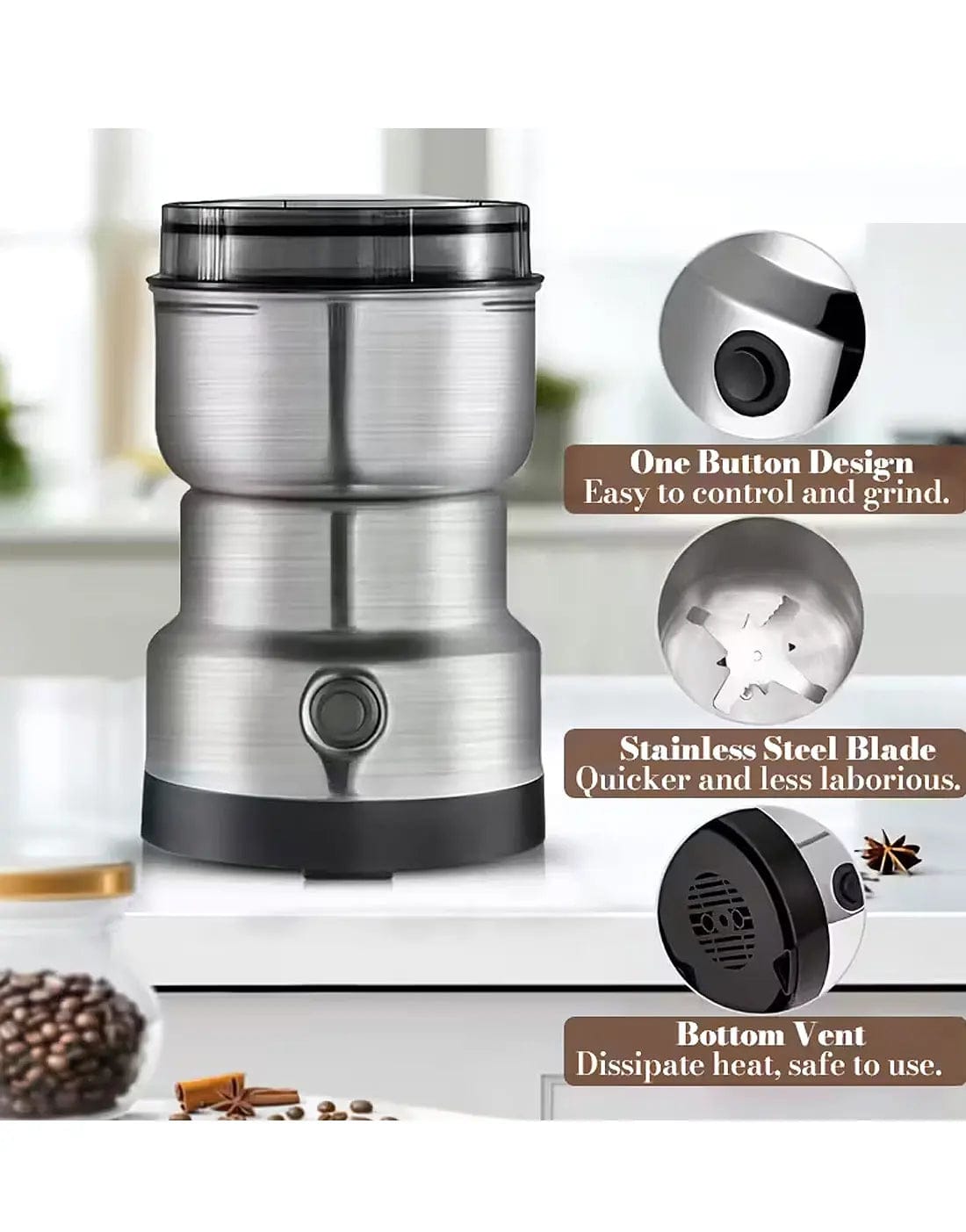 Electric Stainless Steel Coffee & Grinder Machine