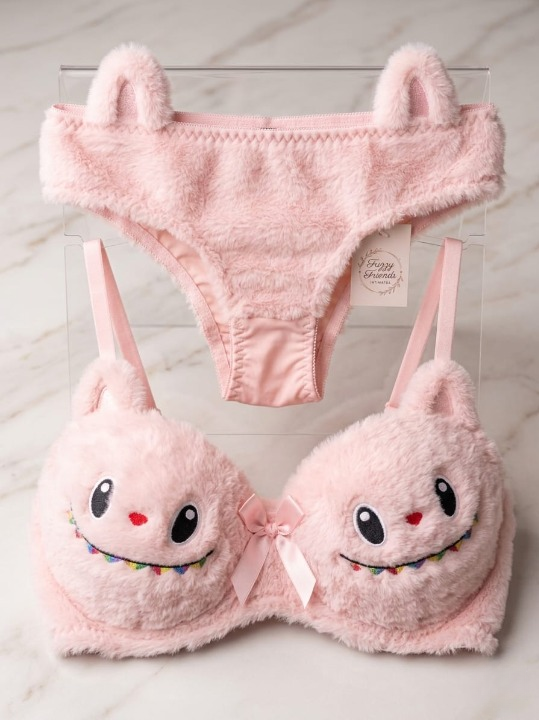 2 PCs Labubu Style Cute Double Padded Bra & Panty