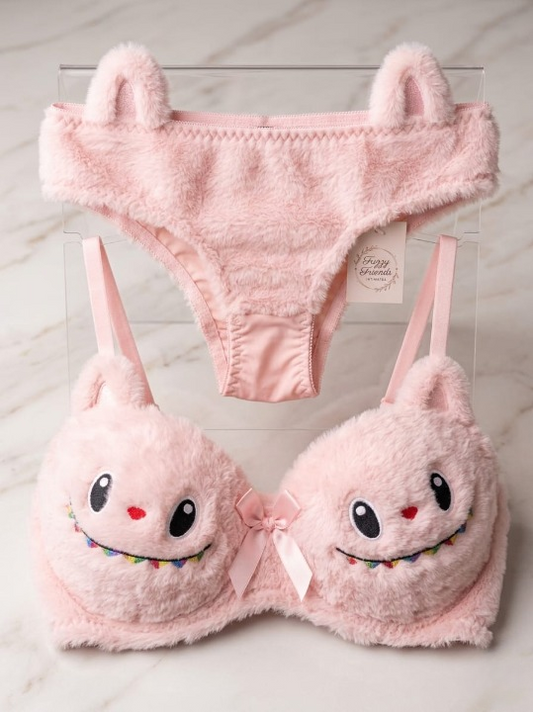 2 PCs Labubu Style Cute Double Padded Bra & Panty