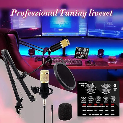 V8 Bm-800 Podcast Mic Set With Live Sound Card Condenser Microphone