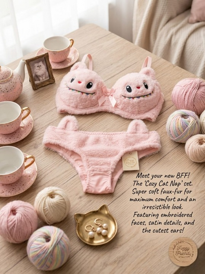 2 PCs Labubu Style Cute Double Padded Bra & Panty